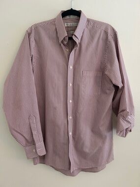 Geoffrey Beene Burgundy and White Stripe Dress Shirt. Pinpoint Oxford